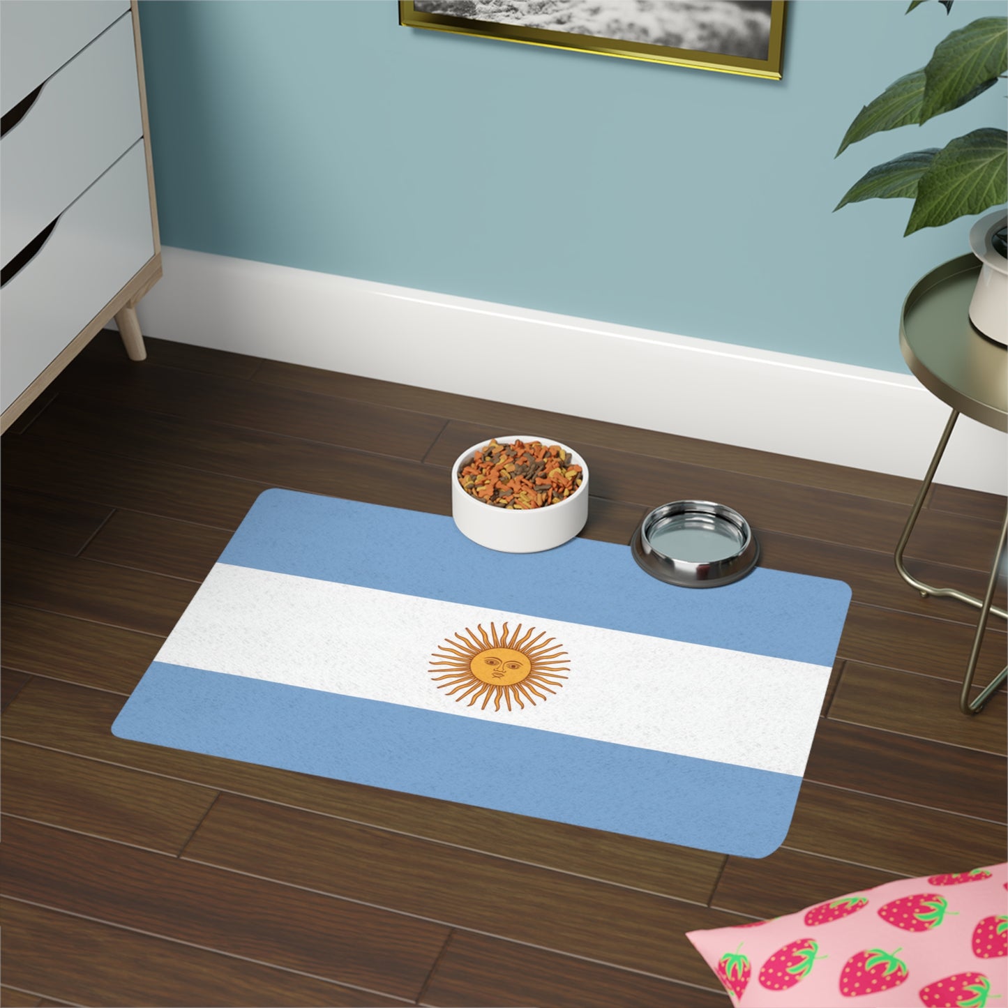 Argentina Flag Pet Food Mat (12x18) — Non-Slip Dog & Cat Bowl Placemat