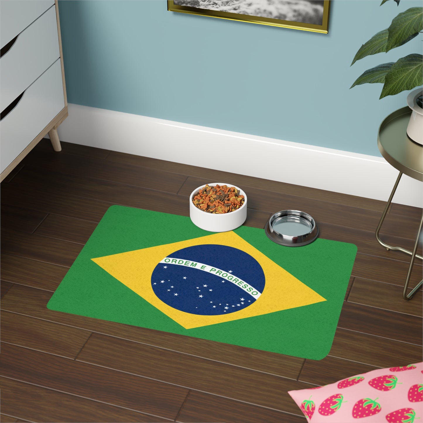 Brazil Flag Pet Food Mat (12x18) — Non-Slip Placemat for Dog & Cat Bowls