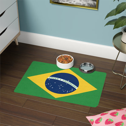 Brazil Flag Pet Food Mat (12x18) — Non-Slip Placemat for Dog & Cat Bowls