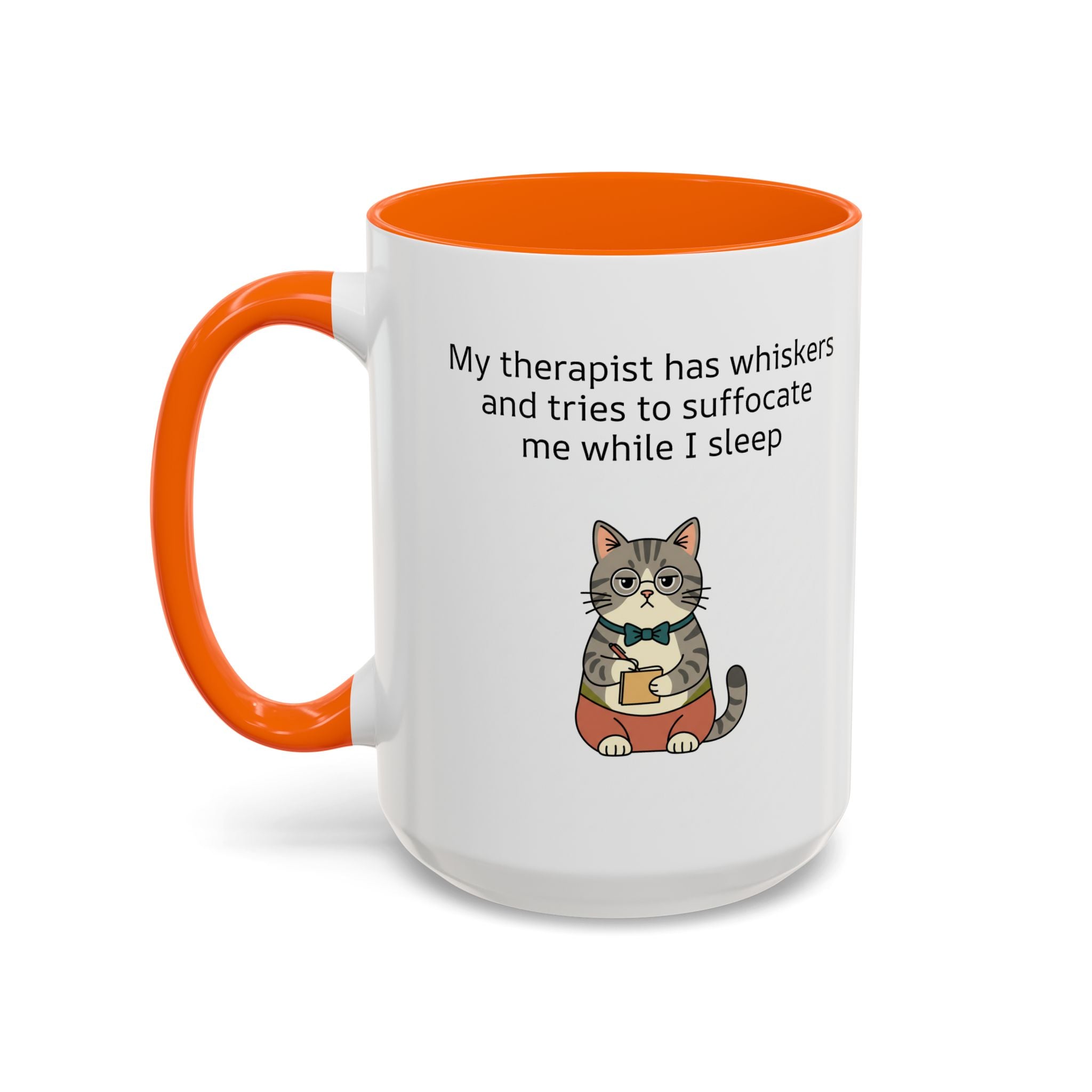 Funny Cat Coffee Mug – "My Therapist Has Whiskers" Accent Mug (11/15oz)