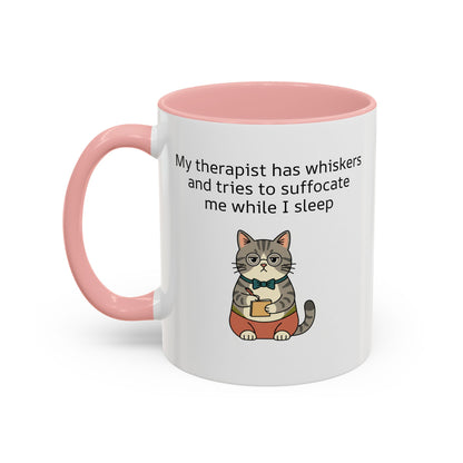 Funny Cat Coffee Mug – "My Therapist Has Whiskers" Accent Mug (11/15oz)