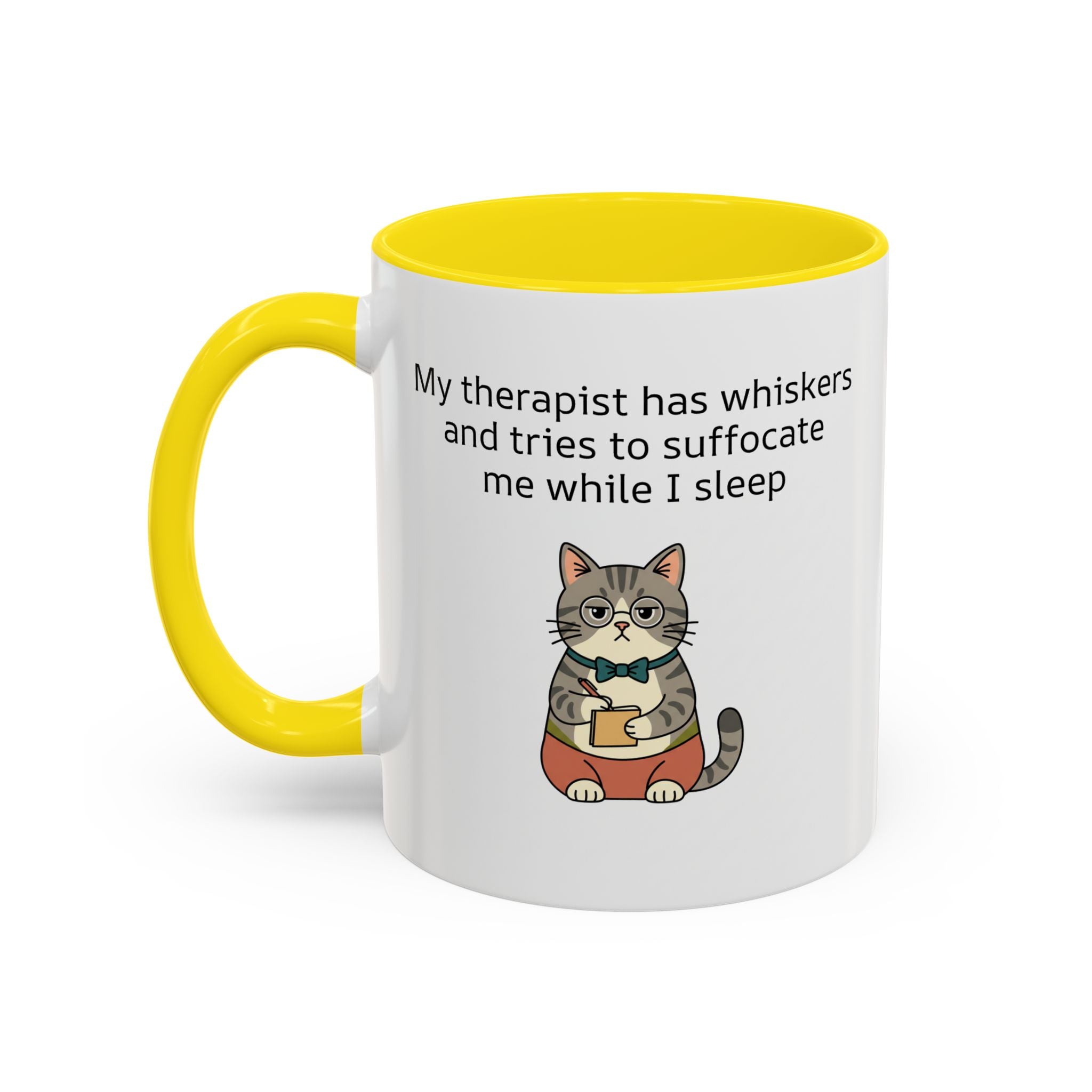 Funny Cat Coffee Mug – "My Therapist Has Whiskers" Accent Mug (11/15oz)