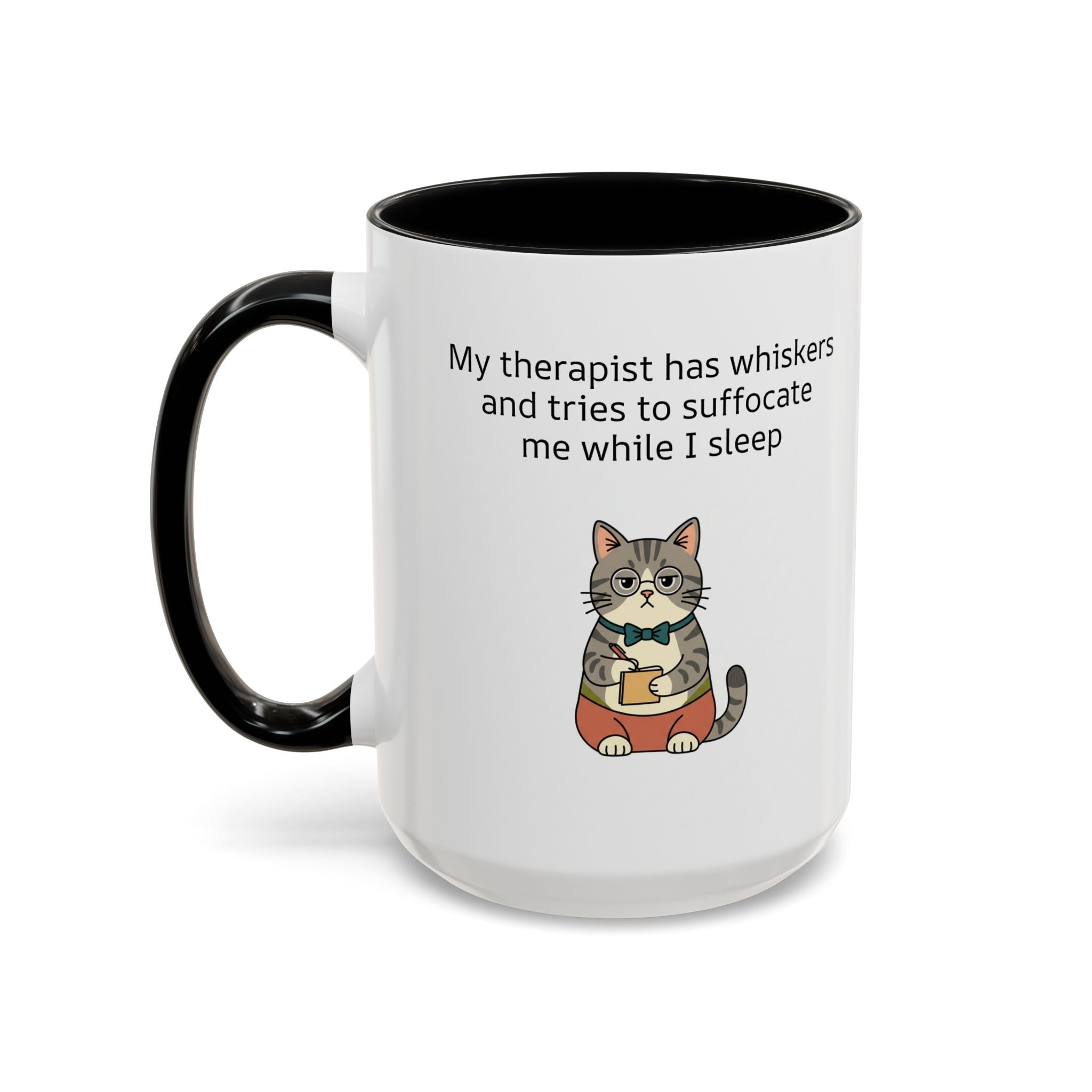 Funny Cat Coffee Mug – "My Therapist Has Whiskers" Accent Mug (11/15oz)