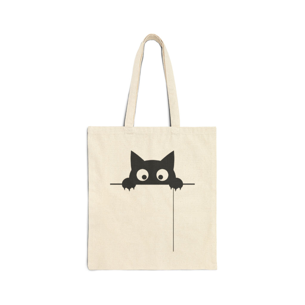 Peekaboo Cat Canvas Tote Bag — Cute Black Cat Shopper