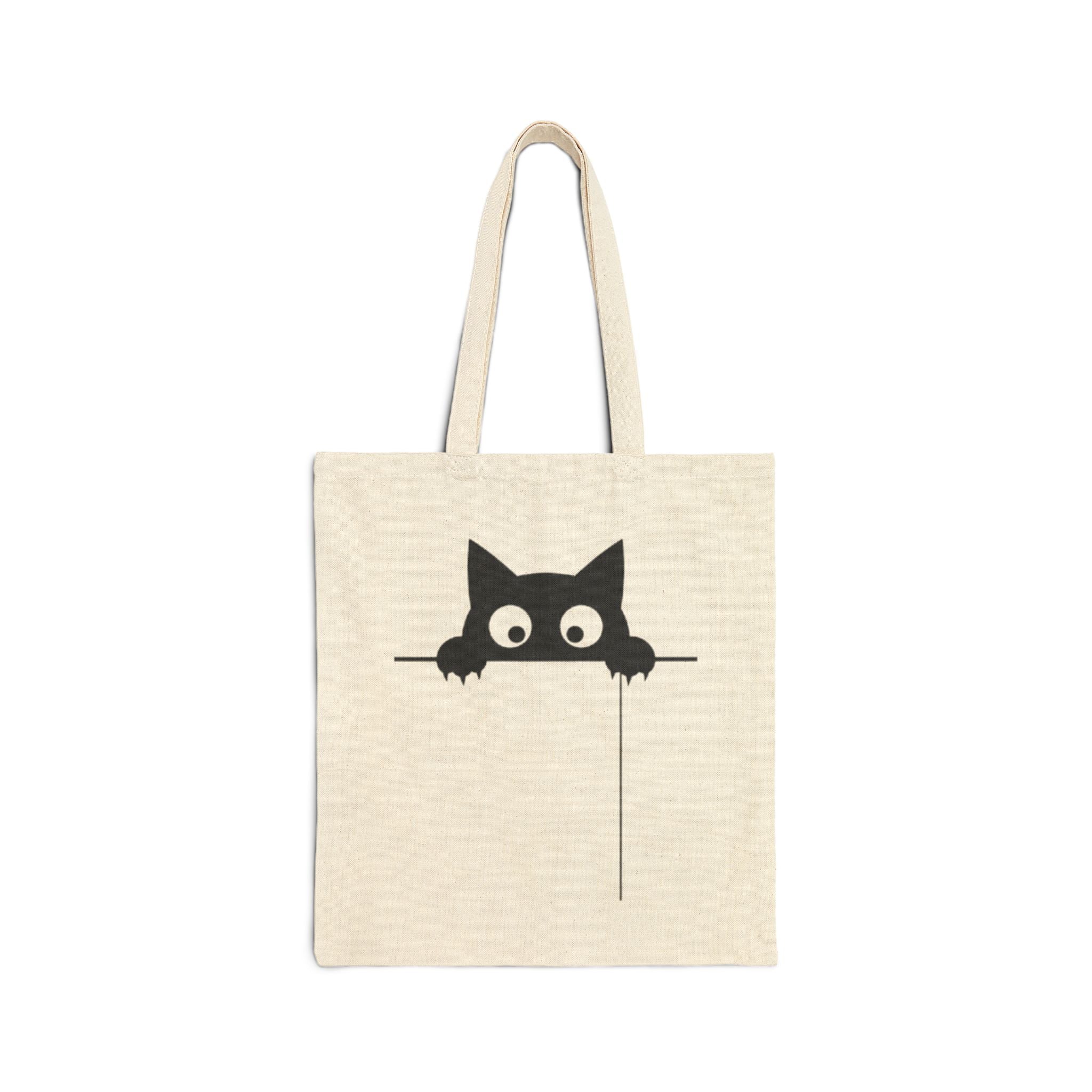 Peekaboo Cat Canvas Tote Bag — Cute Black Cat Shopper