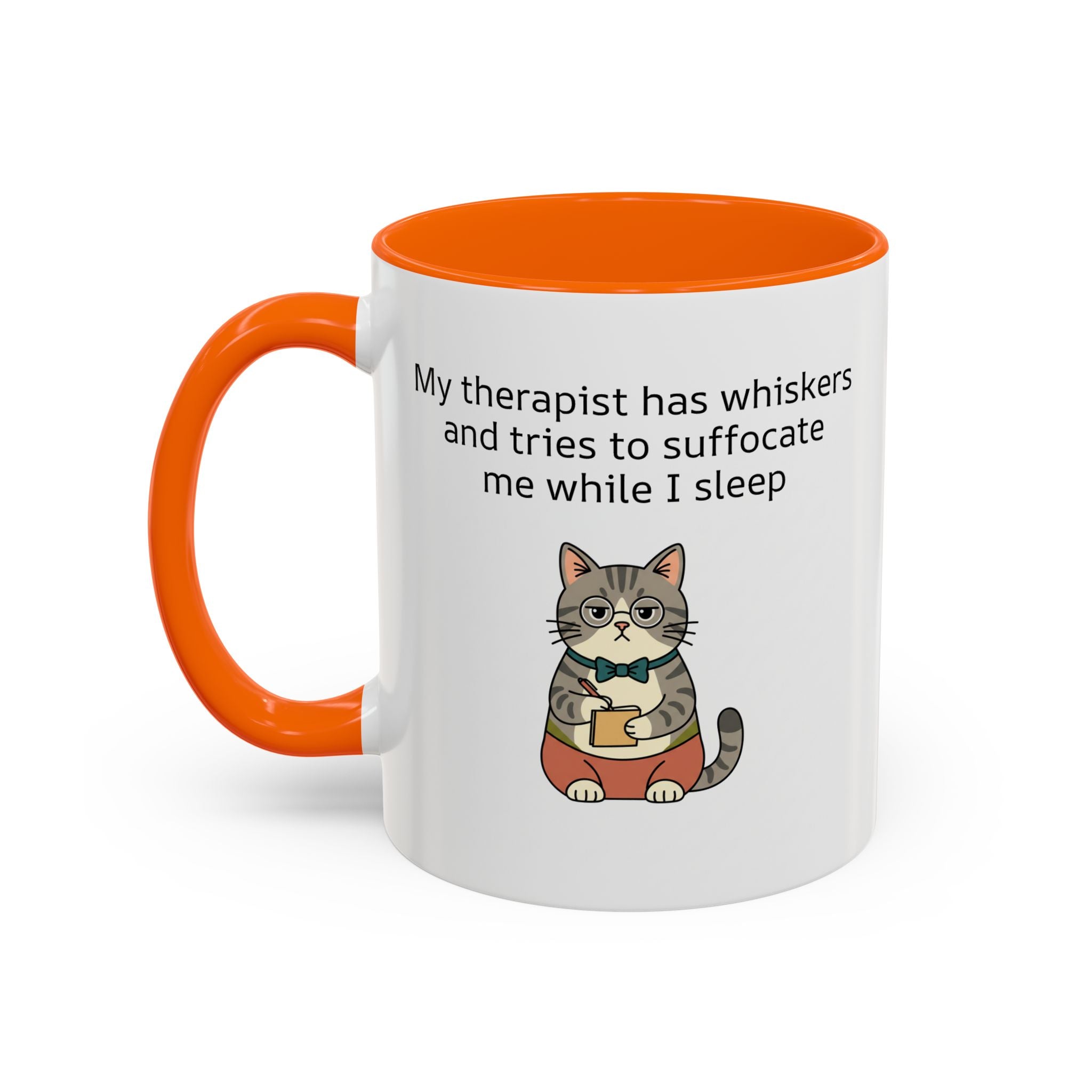 Funny Cat Coffee Mug – "My Therapist Has Whiskers" Accent Mug (11/15oz)