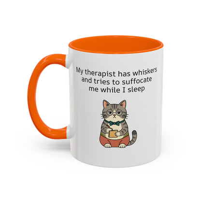 Funny Cat Coffee Mug – "My Therapist Has Whiskers" Accent Mug (11/15oz)