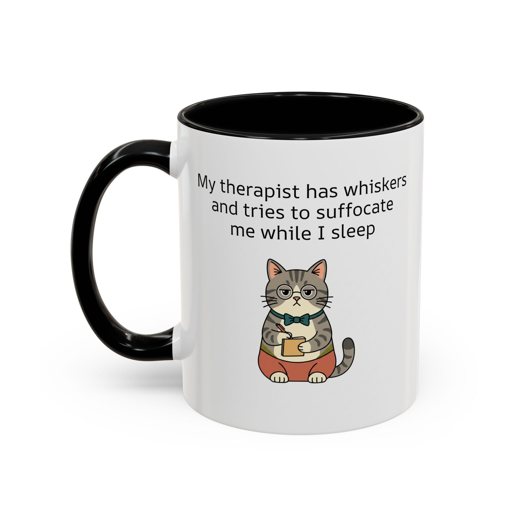 Funny Cat Coffee Mug – "My Therapist Has Whiskers" Accent Mug (11/15oz)