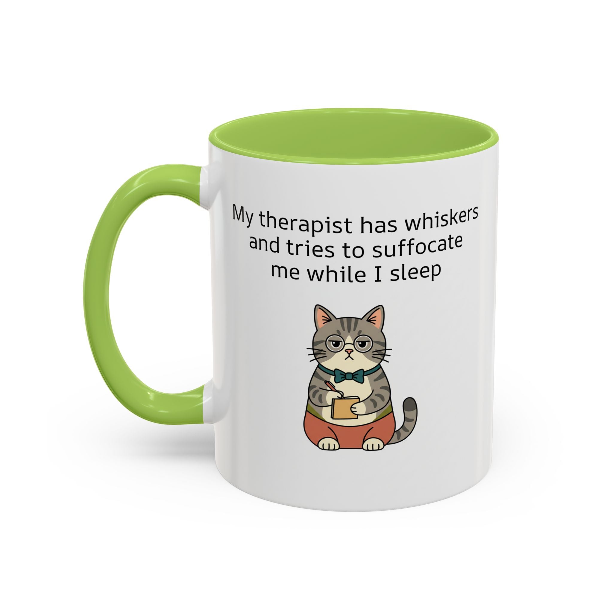 Funny Cat Coffee Mug – "My Therapist Has Whiskers" Accent Mug (11/15oz)