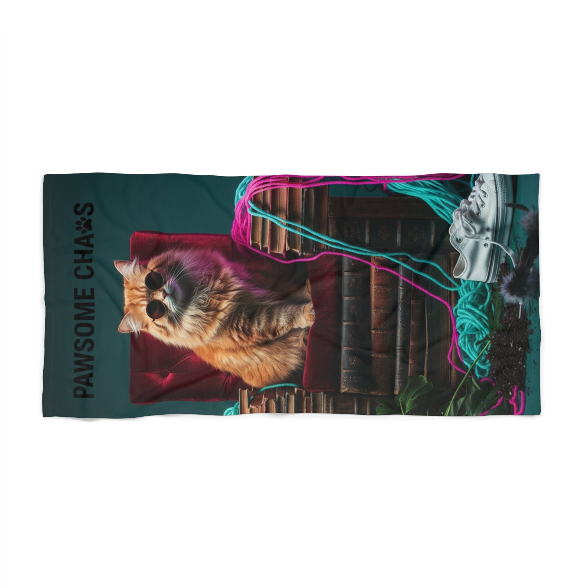 Beach Towel — "Pawsome Chaos" Relaxed Cat Print