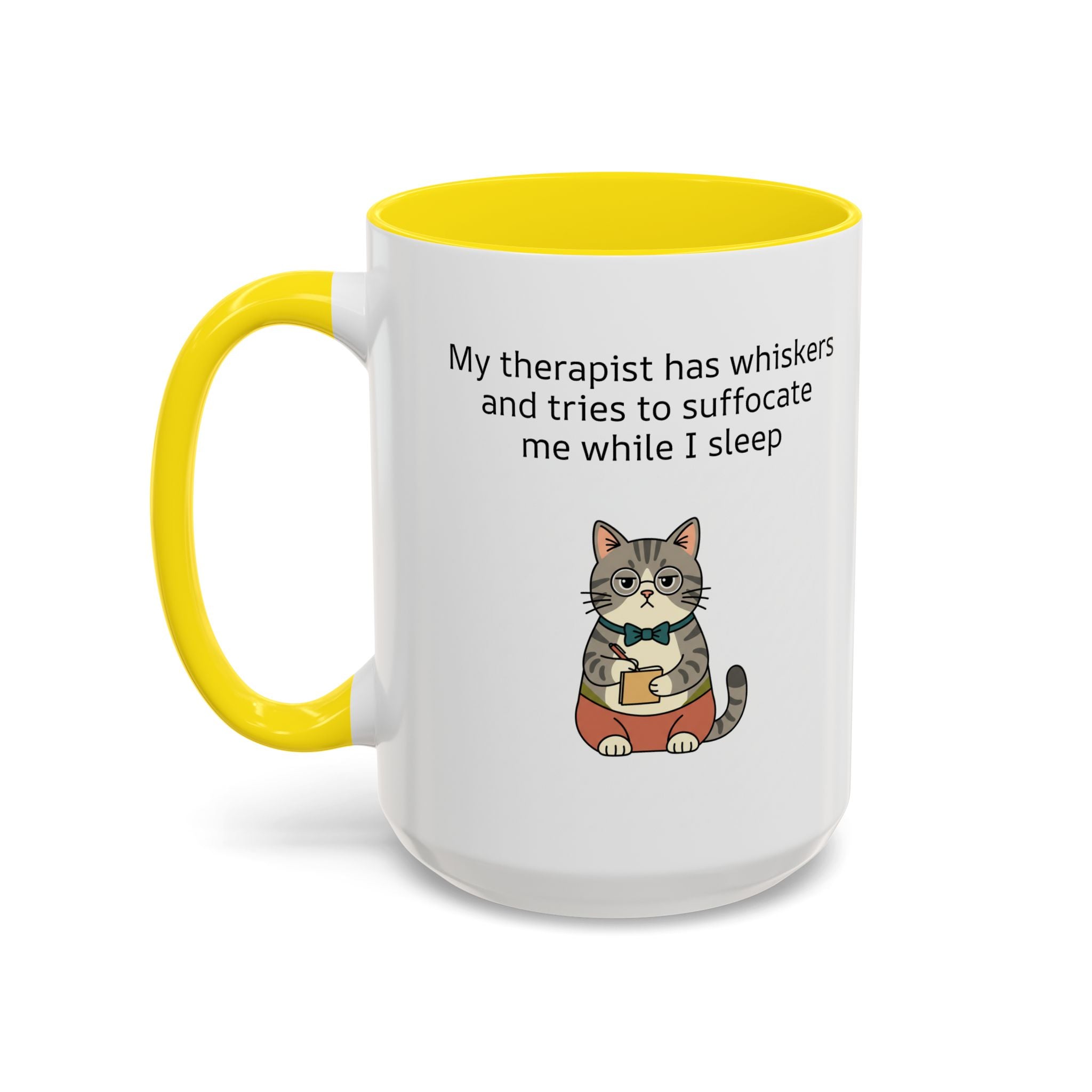 Funny Cat Coffee Mug – "My Therapist Has Whiskers" Accent Mug (11/15oz)