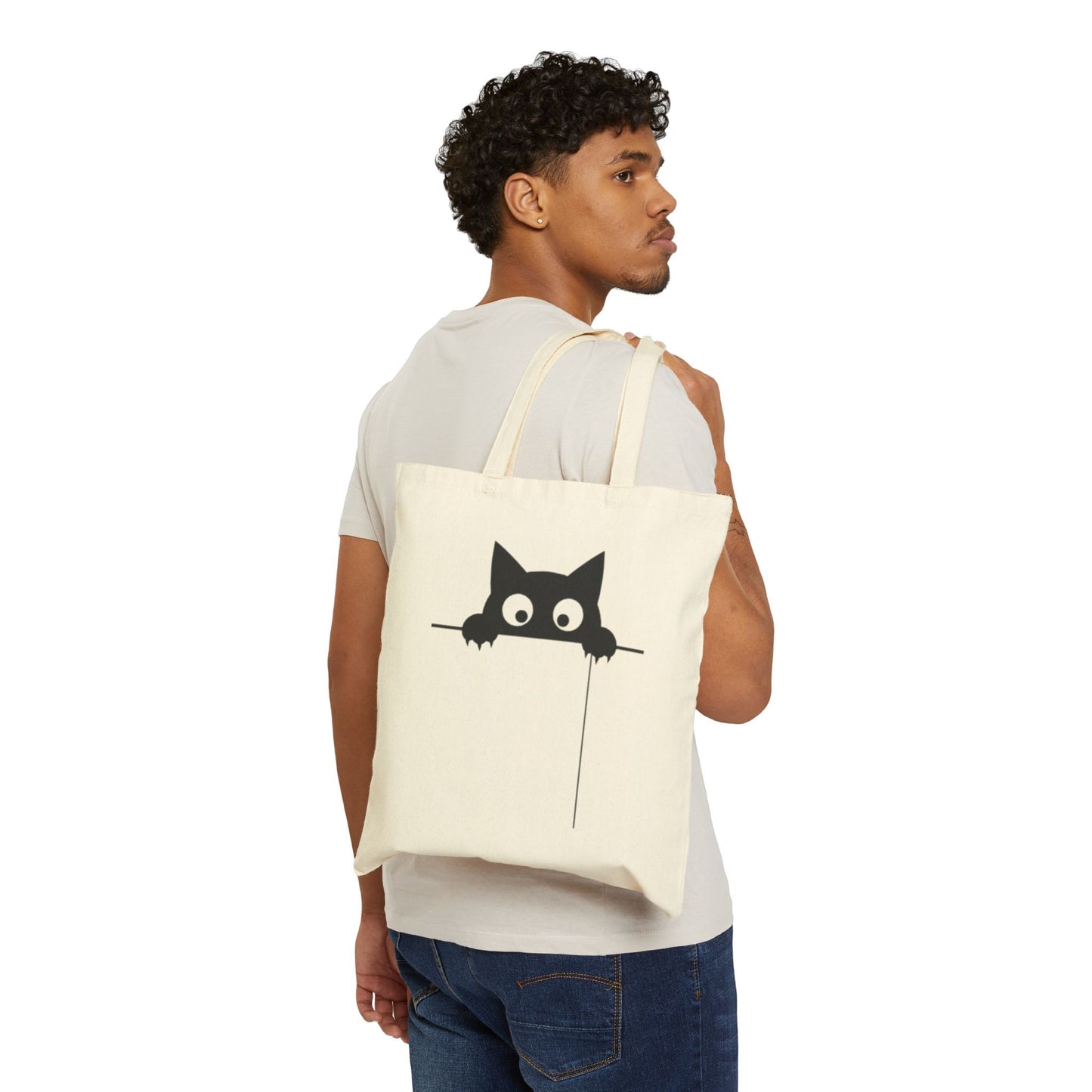 Peekaboo Cat Canvas Tote Bag — Cute Black Cat Shopper