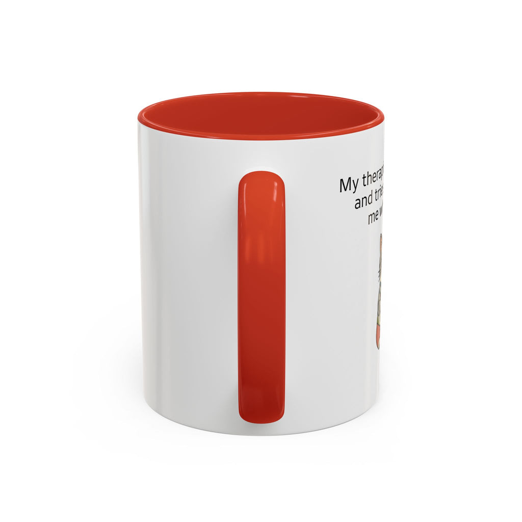 Funny Cat Coffee Mug – "My Therapist Has Whiskers" Accent Mug (11/15oz)
