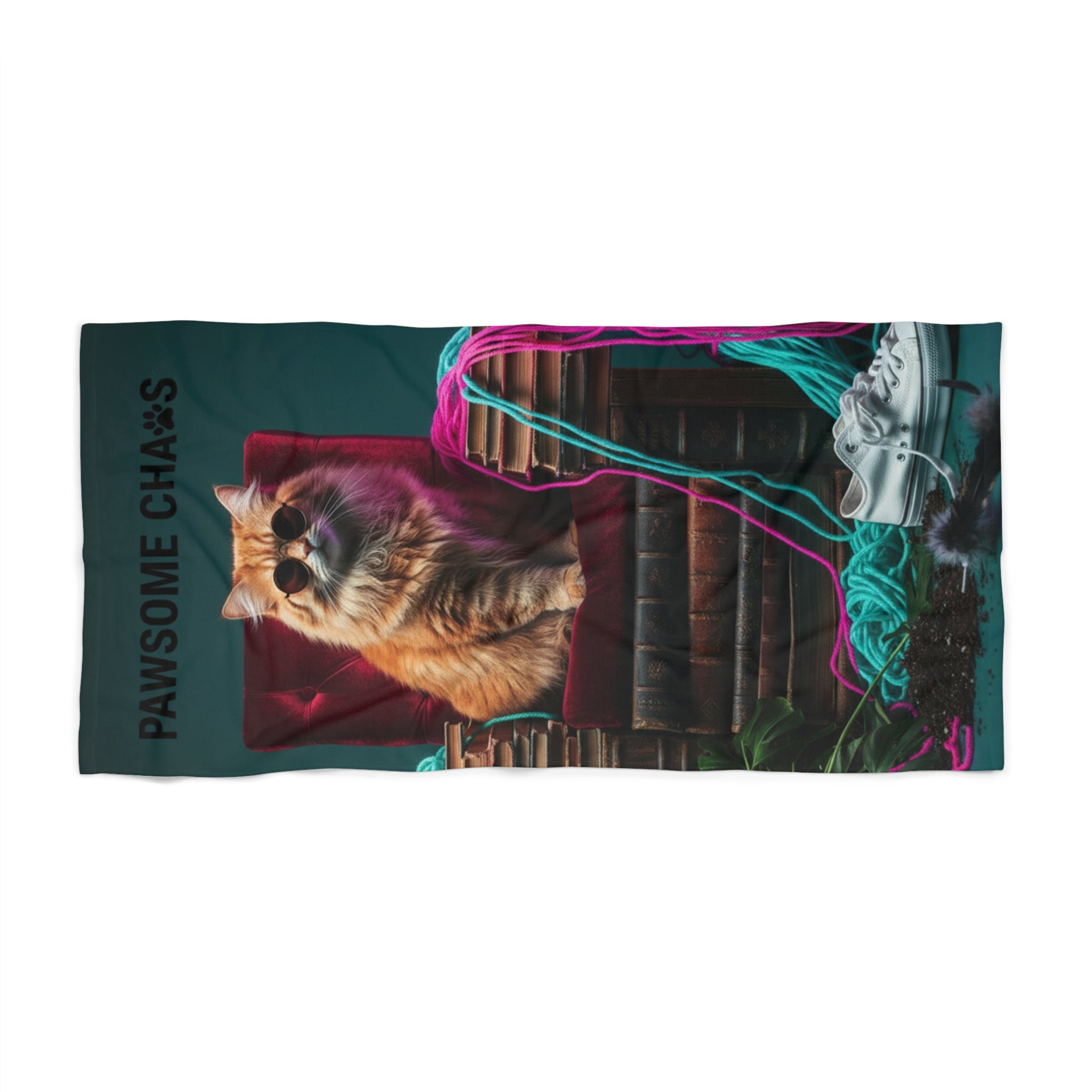 Beach Towel — "Pawsome Chaos" Relaxed Cat Print