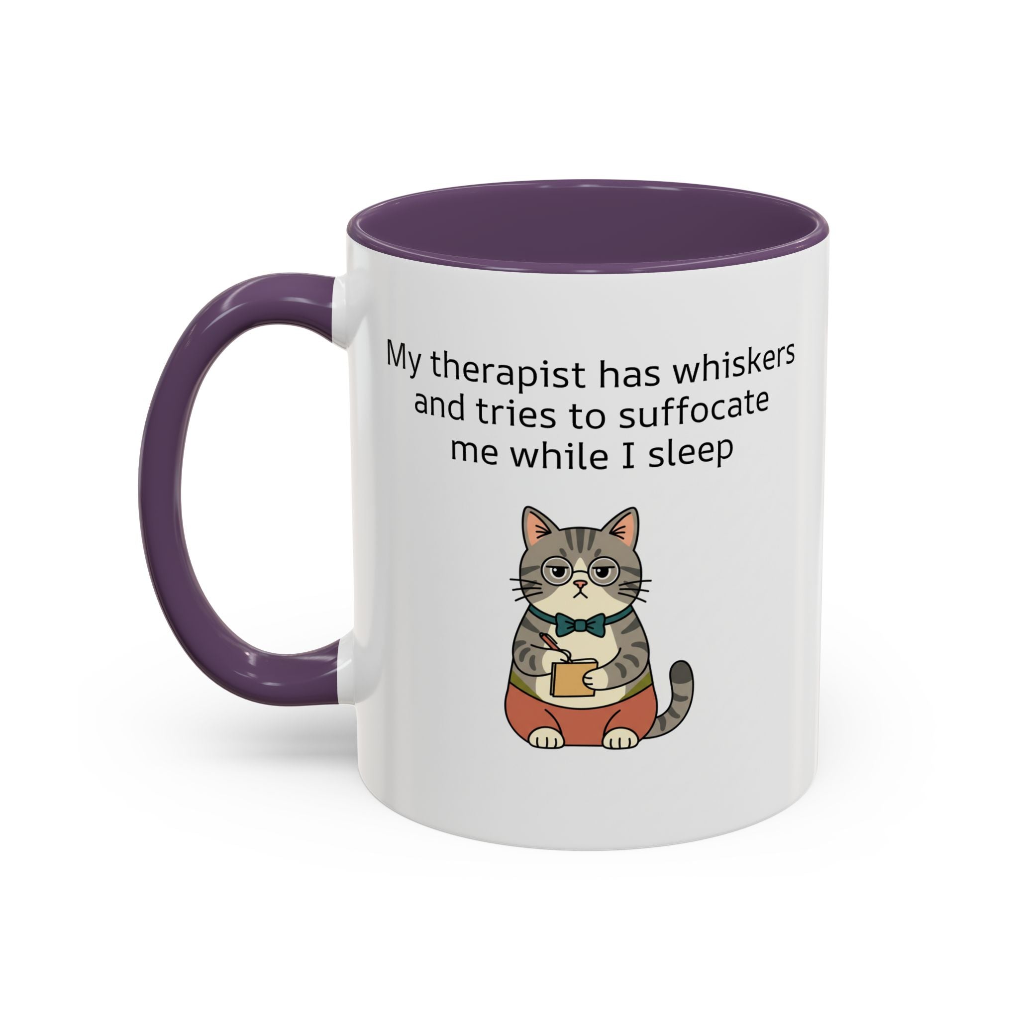 Funny Cat Coffee Mug – "My Therapist Has Whiskers" Accent Mug (11/15oz)