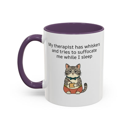 Funny Cat Coffee Mug – "My Therapist Has Whiskers" Accent Mug (11/15oz)