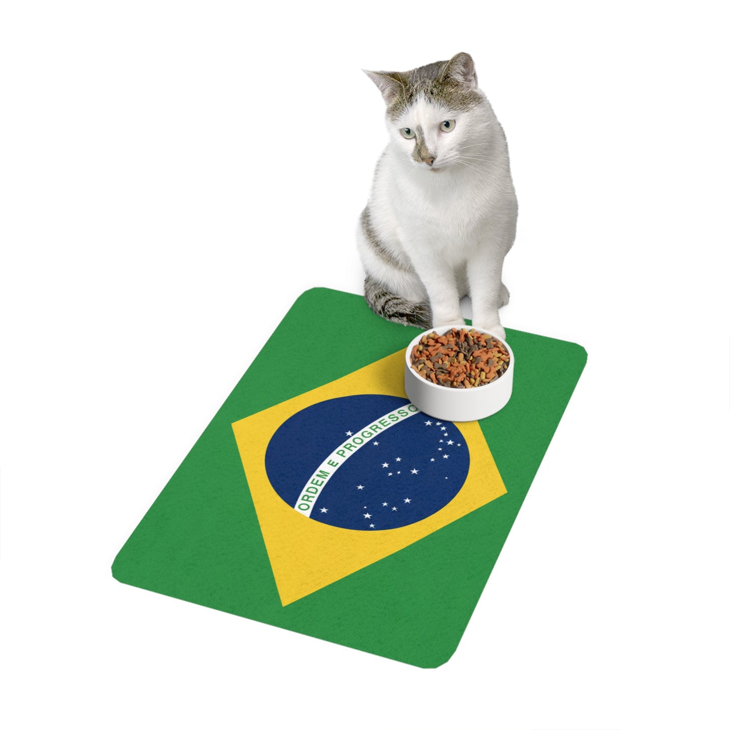 Brazil Flag Pet Food Mat (12x18) — Non-Slip Placemat for Dog & Cat Bowls