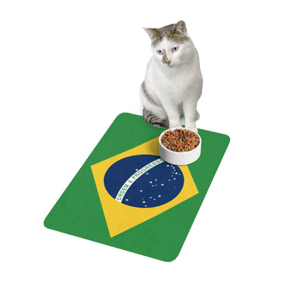 Brazil Flag Pet Food Mat (12x18) — Non-Slip Placemat for Dog & Cat Bowls