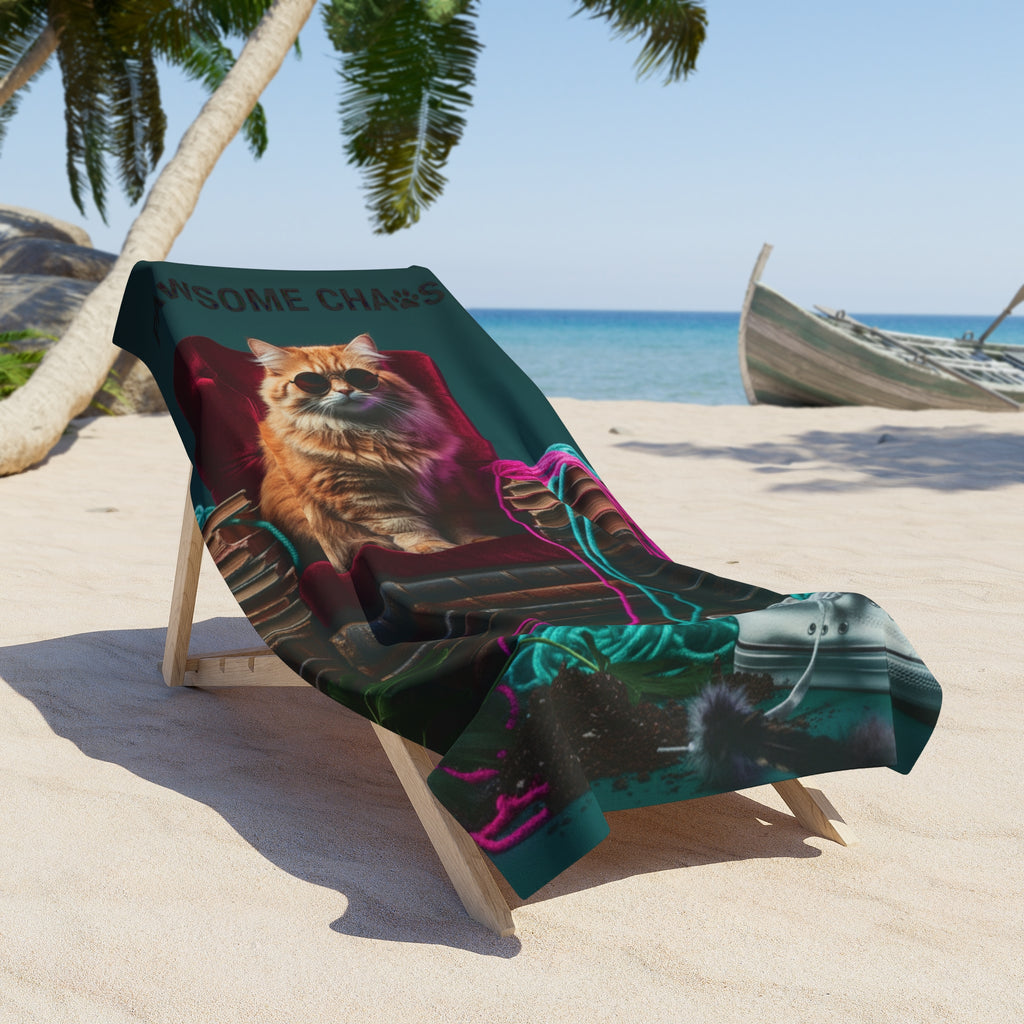 Beach Towel — "Pawsome Chaos" Relaxed Cat Print
